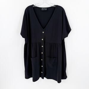 Asos Black Faux Button Front V-Neck Shift Mini Dress Women's Size 12